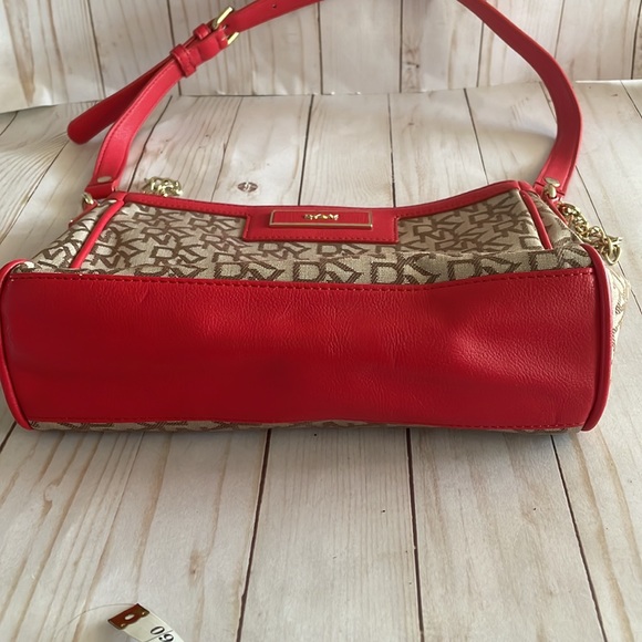 DKNY Red Beige Logo Purse Satchel Crossbody Shoulder Clutch Handbag VERSATILE - Picture 7 of 14